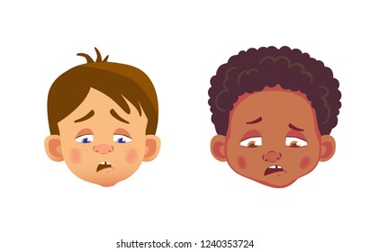 Boys character set. Head icon. Face vector illustration
