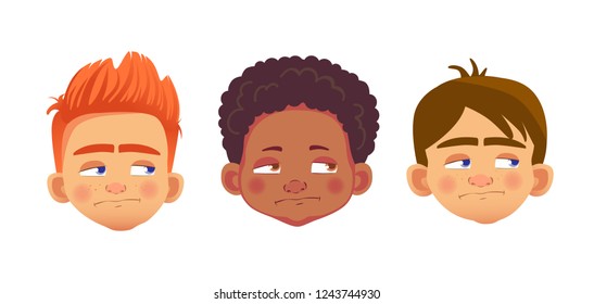 Boys character set. Head icon. Face vector illustration