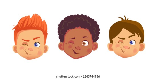 Boys character set. Head icon. Face vector illustration