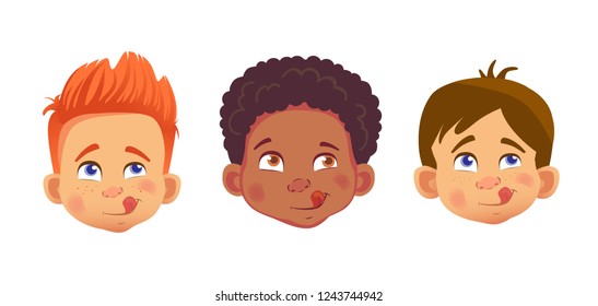 Boys character set. Head icon. Face vector illustration