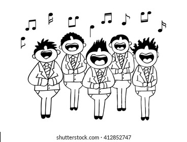 Boys chorus in action. Hand drawing illustration.