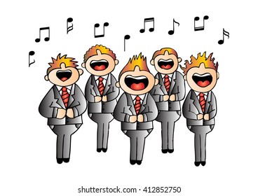 Boys chorus in action. Hand drawing illustration.