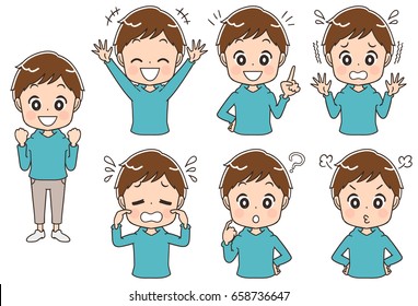 A boy's collection with various expressions