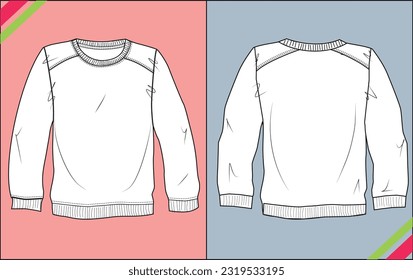 BOYS CREW NECK SWEATSHIRT TEE FLAT SKETCH FASHION TEMPLATE TECHNICAL ILLUSTRATION