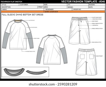 BOYS CREW NECK TEE WITH DOCTOR SLEEVE FLAT SKETCH FASHION TEMPLATE TECHNICAL DRAWING ILLUSTRATION