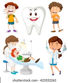 Boys with dental problems illustration