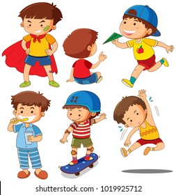Dibujo de niños en diferentes acciones