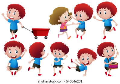 Boys in different actions illustration