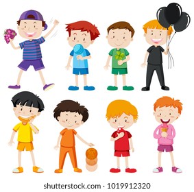 Boys in different color shirts illustration