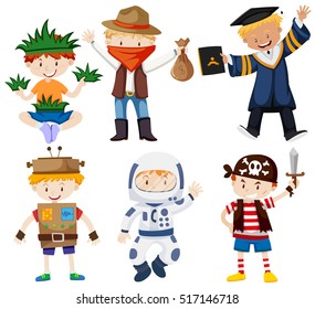 Boys in different costumes illustration