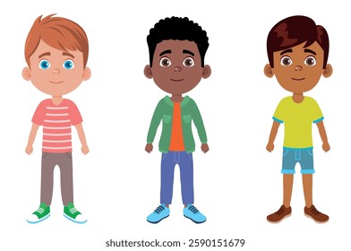 Boys of different races wearing in casual clothes
