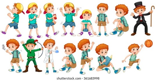 Boys doing different actions illustration