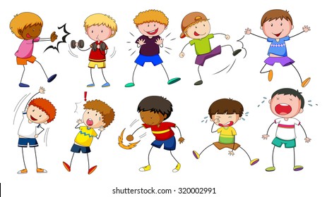 Boys doing different activities illustration