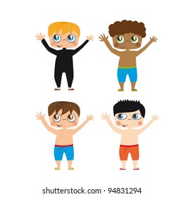 Boys draw on white background, Vector Illustration