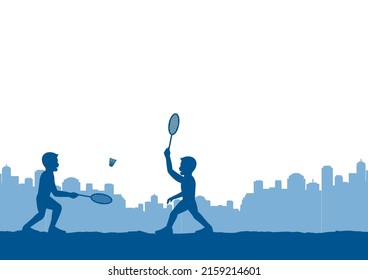 boys enjoy with playing badminton,vector illustration