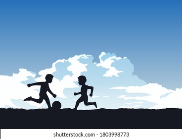 boys enjoy with playing football ,vector illustration
