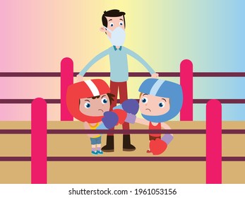 Boys exercising boxing cartoon 2d vector concept for banner, website, illustration, landing page, flyer, etc.