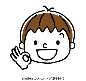 Boy's expression: OK sign, right
