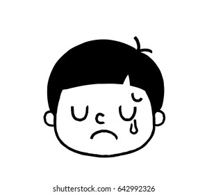 Boy's expression: sad, tears
