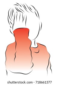 The boy's eyes hurt. Colored vector illustration of a sore eye, poor vision, trauma.