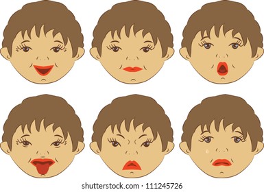  The boy's face, expressing different emotions: laughter, seriousness, surprise, frolic, anger, tears