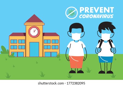 boys with face mask back to school vector illustration desing
