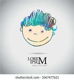 The boy's face is a simple child's drawing. Vector