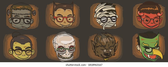 los rostros del niño con maquillaje de halloween 