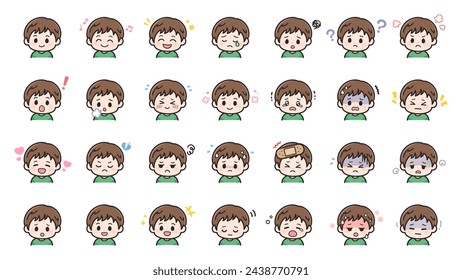 Boy's facial expression illustration set