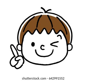 Boys' facial expressions: check, points, index finger
