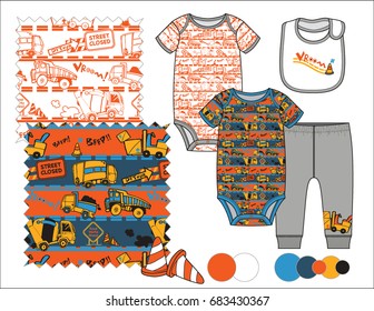 Boys' fashion Illustration with seamless patterns / Two seamless patterns saved in Pattern Swatch for textile and paper product / Isolated vector flat sketches and design elements in separate layers