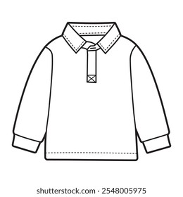 Boys fashion long sleeve plain collar t-shirt. Outlined blank template clothes for child vector design.