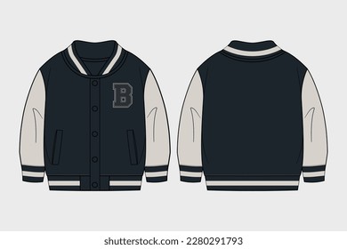 BOYS FASHION VERSITY SPORT JACKET FLAT SKETCH TECHNICAL TEMPLATE