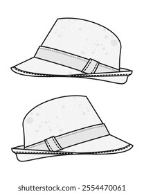 Boys fedora hats design technical drawing by adobe illustrator.