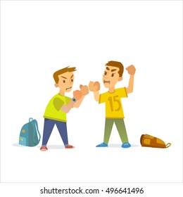 Boys fighting and getting hurt . Vector Illustration of a flat design.