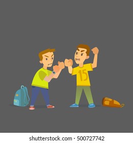 Boys fighting and getting hurt . Vector Illustration of a flat design.