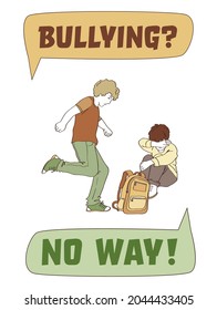 Boys fighting in school. Normal situation from childhood. College fight. Violence policy. Teenager behavior concept. Editable vector illustration in simple cartoon sketch style. Vertical background