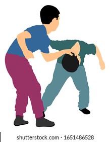 Boys fighting vector illustration isolated. Young brothers fight. Angry kid terror. Street hitting and punching after school. Bully abused neighbor child problematic behavior. Hit and punch in face.