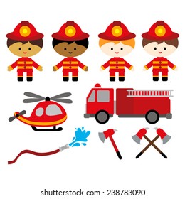 Boys in firefighter costumes. Cute vector clip art