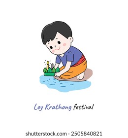 boys floating lanterns during the festival