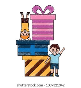 boys with gift boxes icon image 