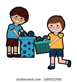 boys with gift boxes icon image 