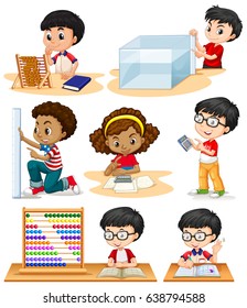 Boys And Girl Doing Math Problems Illustration