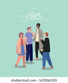 Boys and girl with smartphones design, Youth culture people cool person human profile and user theme Vector illustration