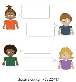 boys and girls with blank speech bubbles ready for text