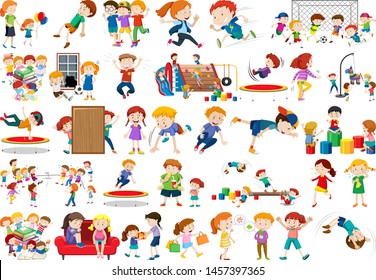 Boys, girls, children in educational fun activty theme illustration