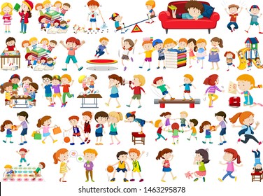 Boys, girls, children in educational fun activty theme illustration