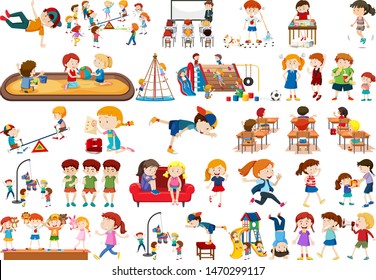Boys, girls, children in educational fun activty theme illustration