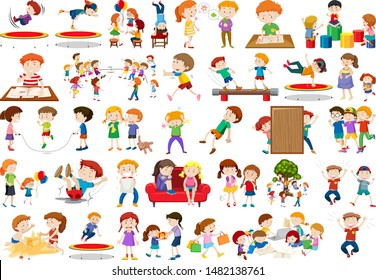 Boys, girls, children in educational fun activty theme illustration