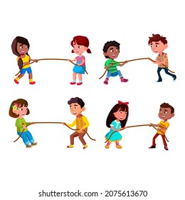 Boys Girls Children Pulling Rope Set Stock Vector (Royalty Free) 2075613670